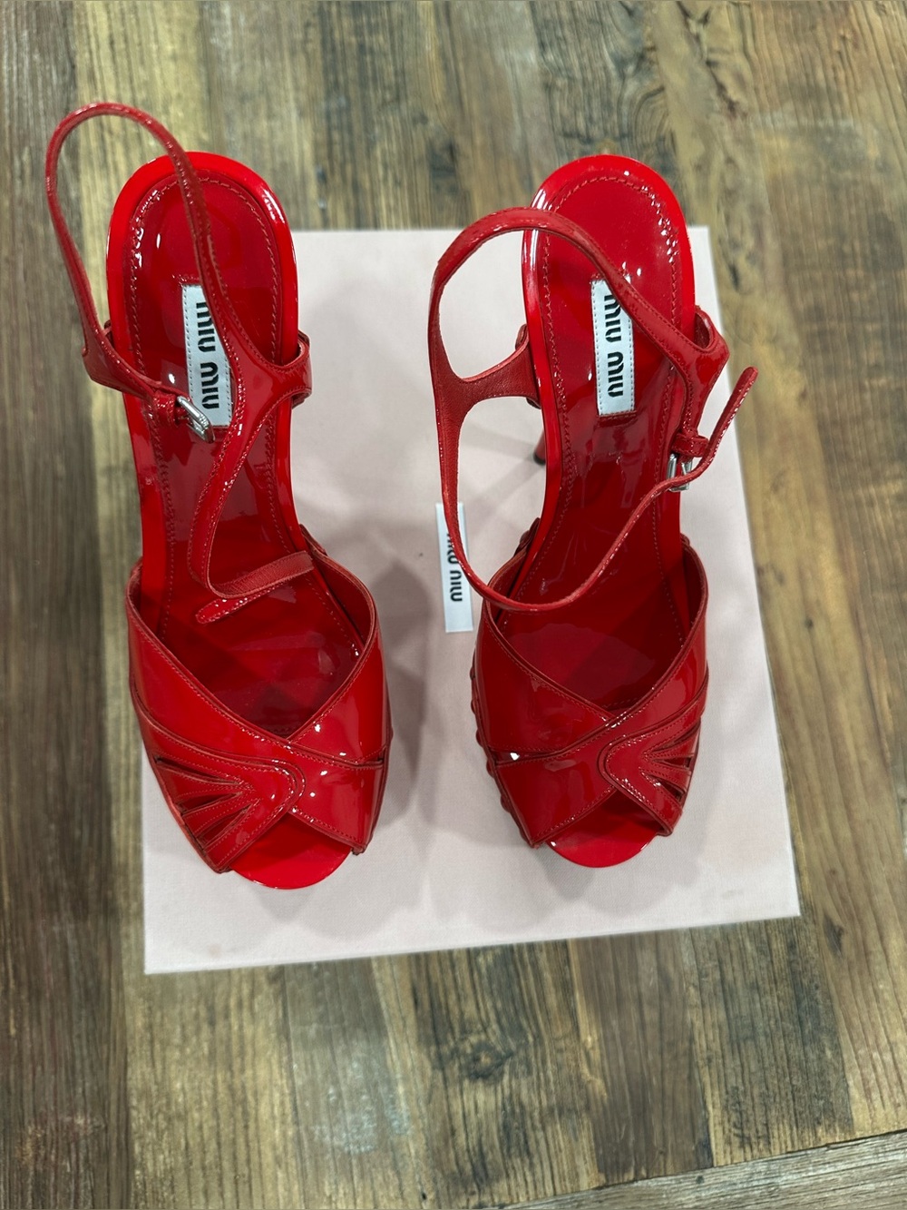 Miu Miu Glossy Red Heeled Sandals brand new